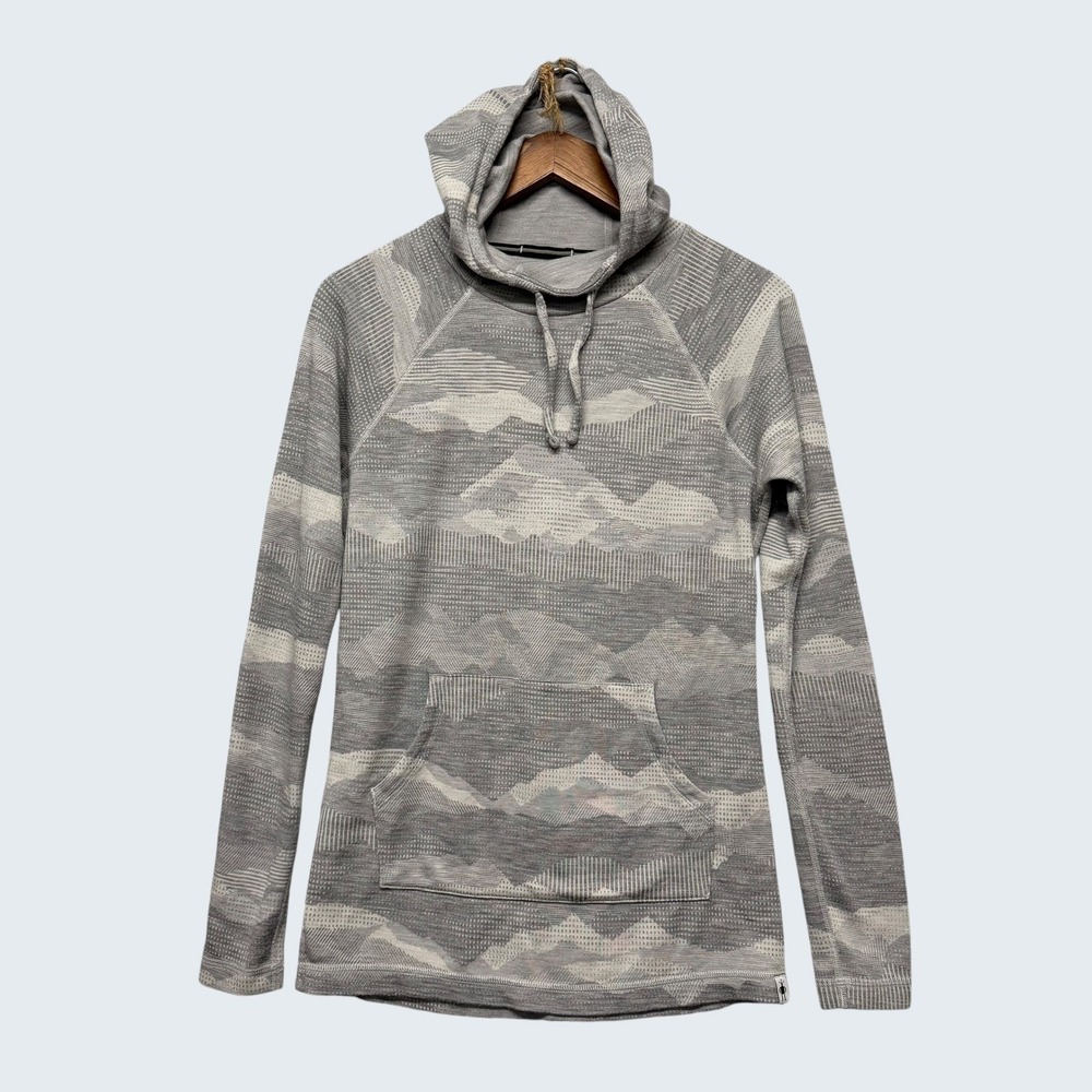 Smartwool Hoodie Womens M Gray Merino 250 Mountain Camo Base Layer Wool Pullover